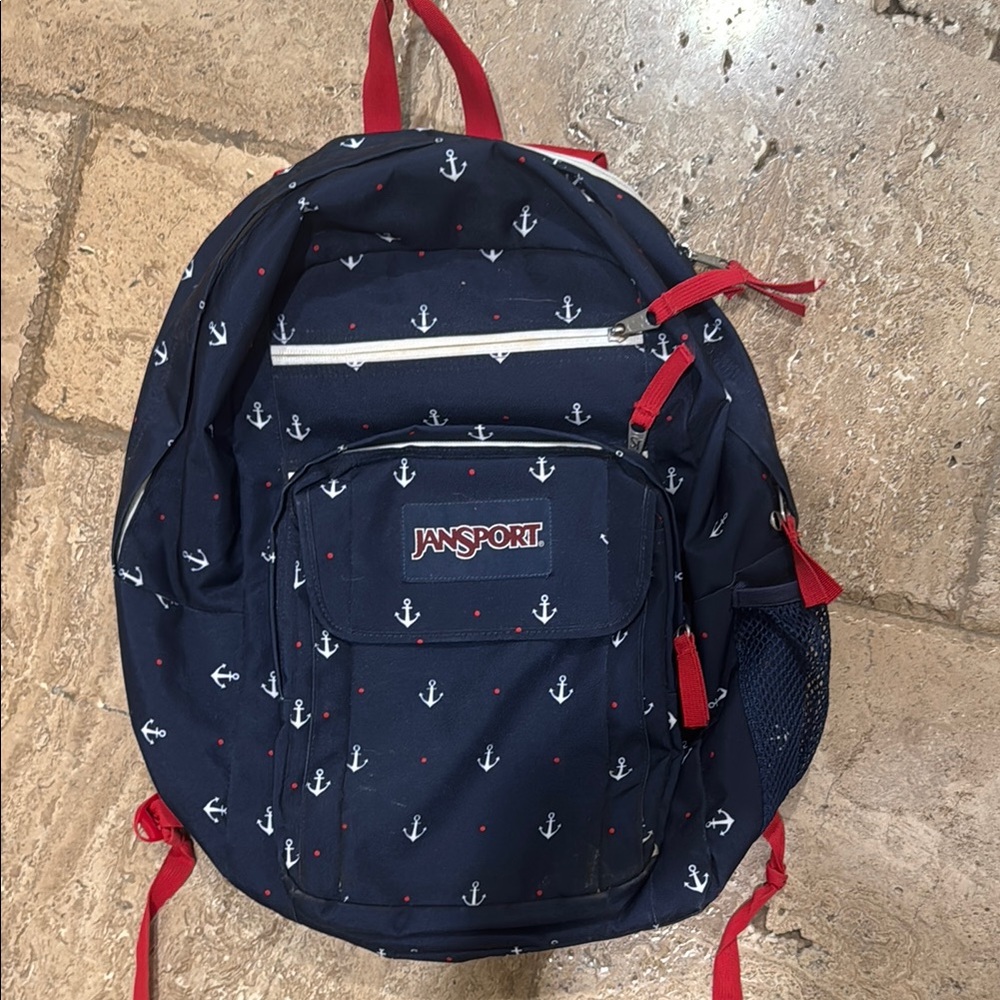 JanSport Anchor Pattern Backpack with Red Accents